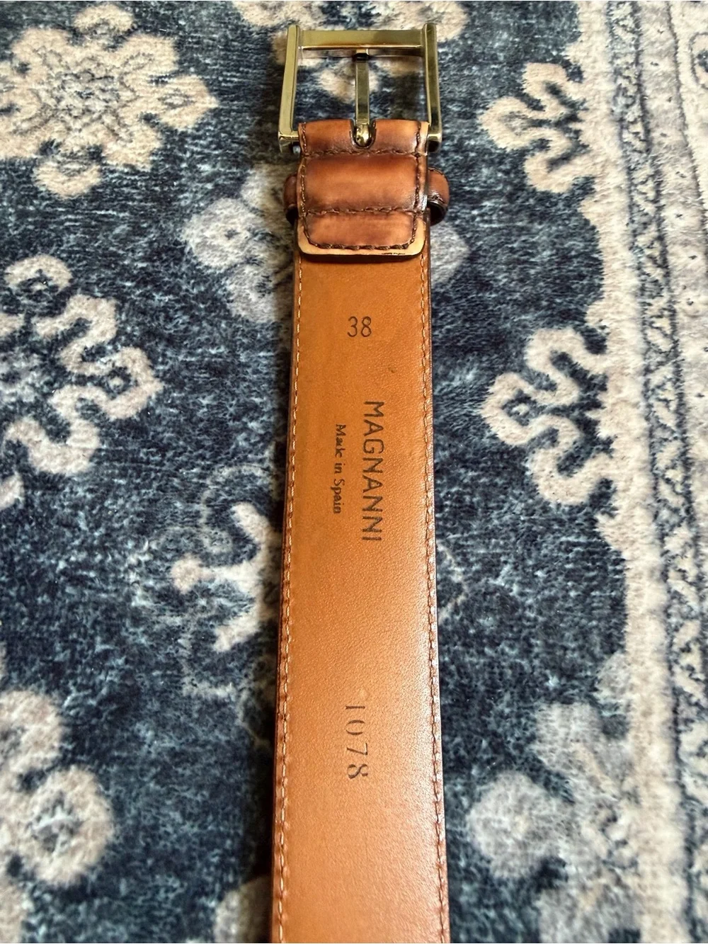 Magnanni Brown Leather Belt Silver Buckle Men’s Size 38